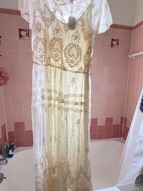 April Cornell Cream Lace Overlay Dress